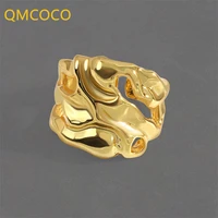 qmcoco irregular concave convex silver color wide open adjustable hlollow out ring fashion temperament simple party gifts