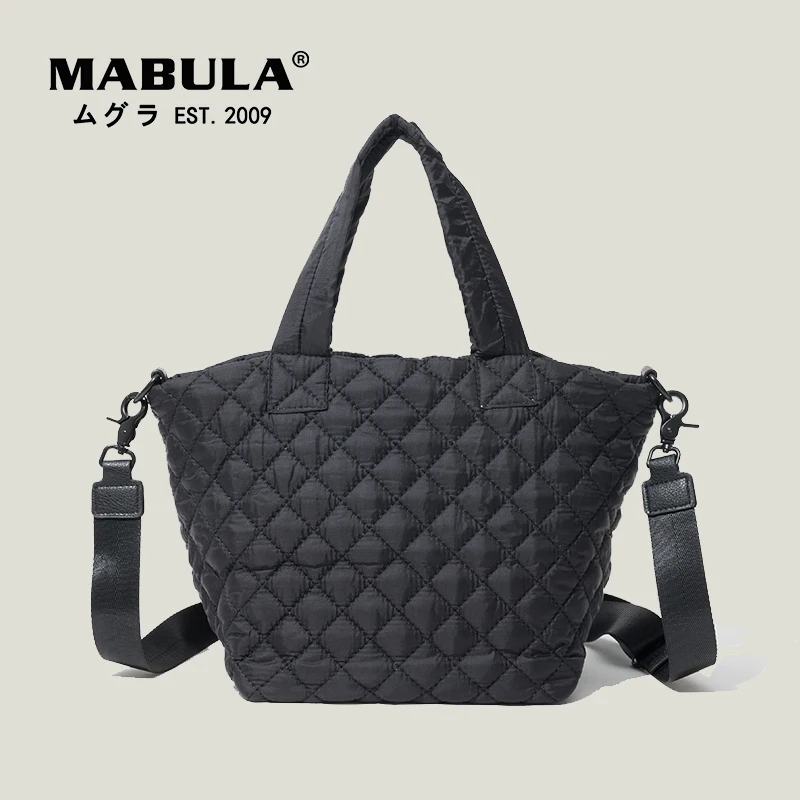 

MABULA Women Winter Quilted Shoulder Bags Female Cotton Padded Black Handbag Large Capacity Camo Tote Satchels With Zipper