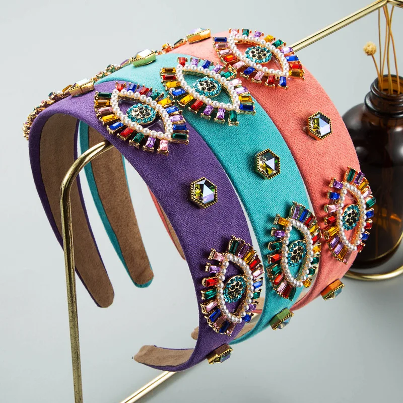 

Sparkly Full Eye Rhinestone Hairbands Luxury Crystal Headbands For Girls Blue Orange Satin Hair Hoops Womens Hair Accessories