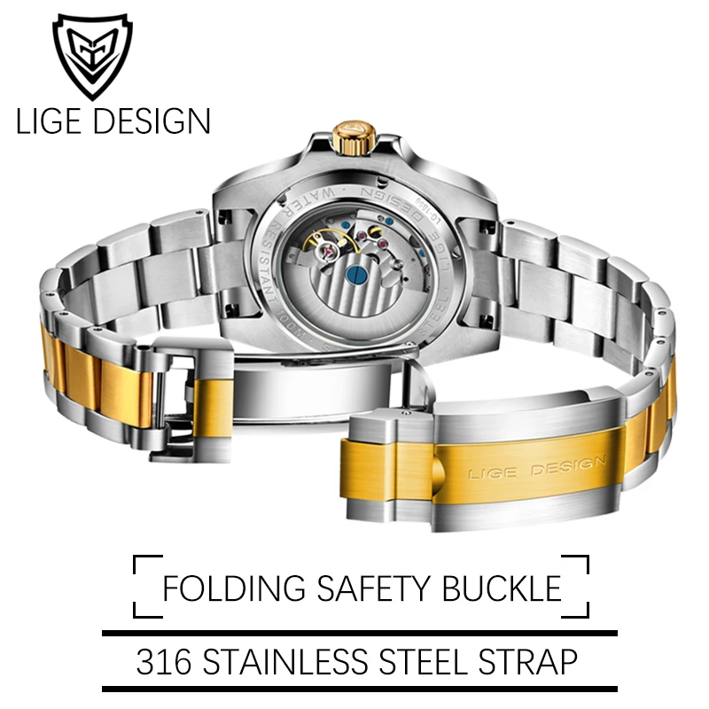 

LIGE New Mens Watches Top Brand Luxury Automatic Mechanical Watch Men All Steel Waterproof Watch Week Clock Relogio Masculino
