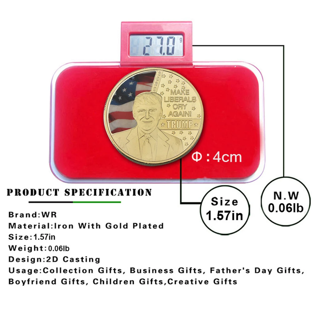 WR Дональд Трамп 2020 позолоченная монета президент США металлические монеты