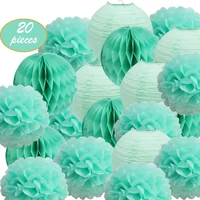 20 pcs mint green paper ball decorations set hanging paper honeycomb balls tissue poms and lanterns mint green pastel wedding