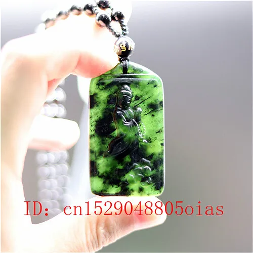 Natural Black Green Jade Guanyin Pendant Beads Necklace Charm Jewelry Obsidian Accessories Carved Amulet Gifts for Men | Украшения и
