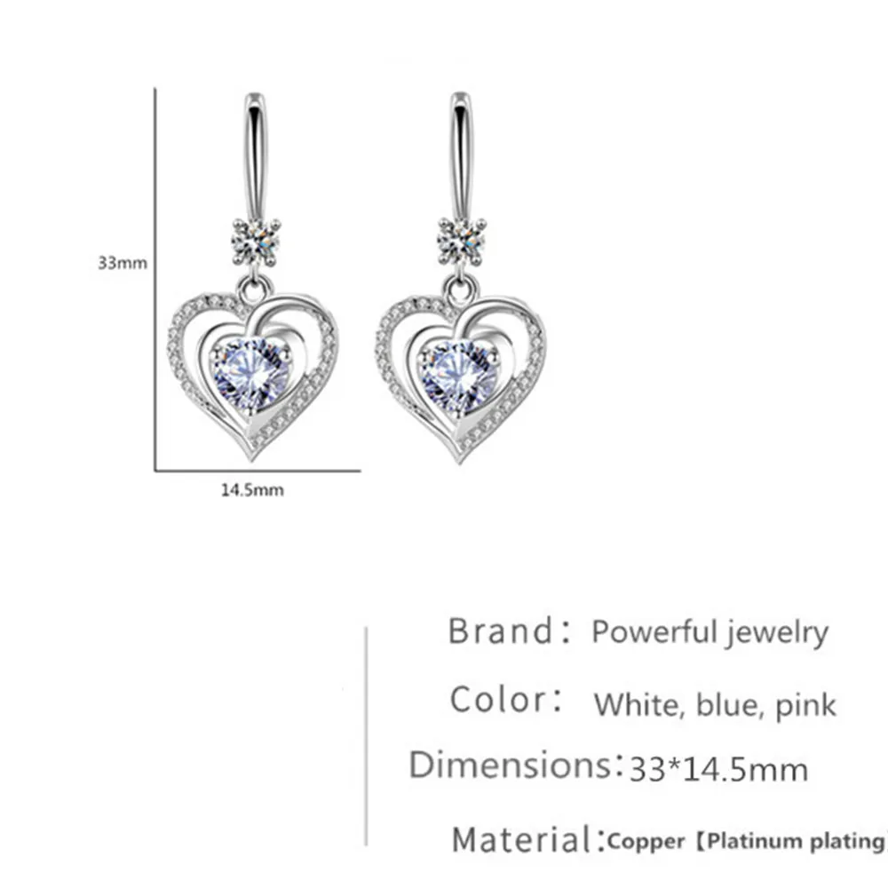 

925 Sterling Silver New Women's Fashion Jewelry High Quality Crystal Zircon Hook Type Long Tassel Heart-shaped Earrings