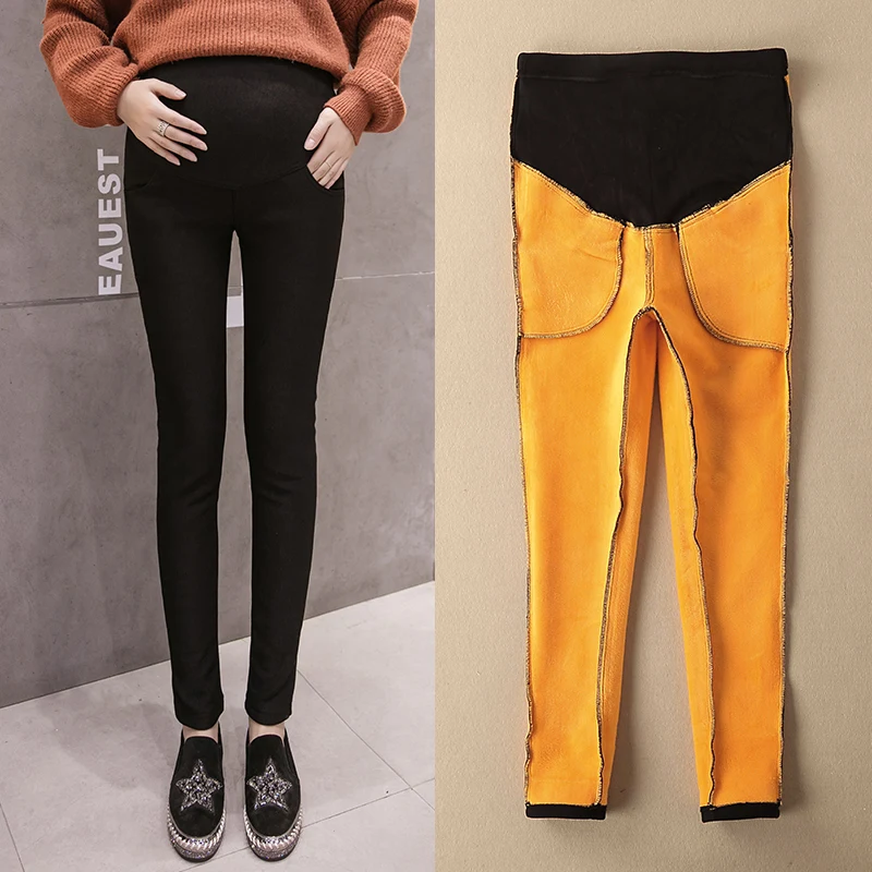 Winter Velvet Pencil Pants Elastic Belly Protection Maternity Trousers For Pregnant Women Warm Clothes Thickening Pregnancy Pant