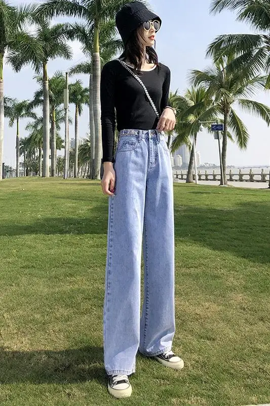 

2021 Spring New High Waist Loose Wide Leg Pants Versatile Slim Floor Pants High and Thin Drape Jeans