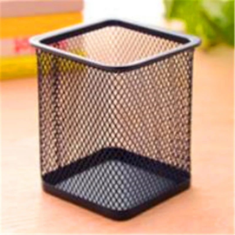

New Pencil Holder Office Desk Metl Msh Square Pen Pot Cup Case Container Organiser Durable Pencil Case
