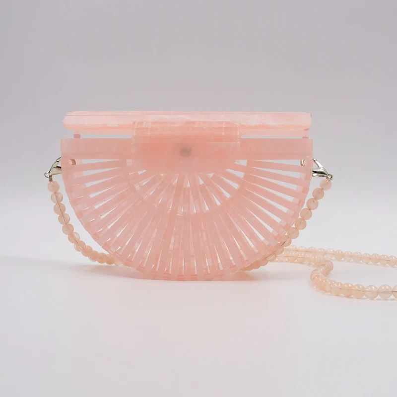 Pink-beads Стильная новая женская акриловая вечерняя сумка, соломенные сумки, плетеная пляжная сумка на плечо из ротанга, сумка через плечо, Женская богемная Сумочка-клатч - Цвет: Pink-beads