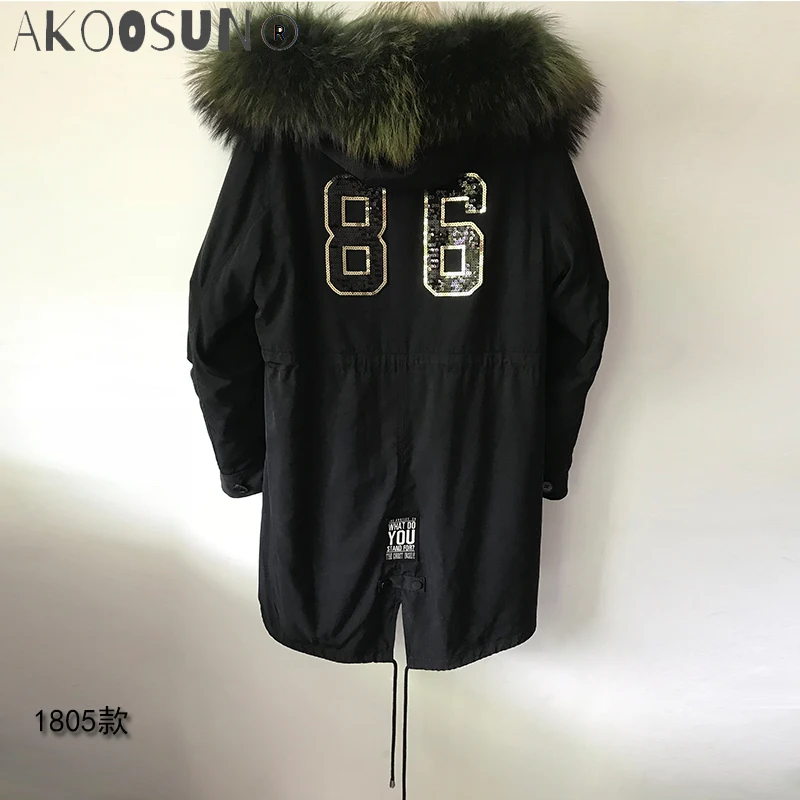 

AKOOSUN Jacket Men Natural Fur Coat Real Racoon Fur Collar Parka Wool Liner Jacket Long Overcoat AXHPKF1802-1805-Y KJ831