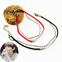 free shipping kpop jungkook v red black rope chain bracelets for women titanium steel tube charm double chain bracelet jewelry