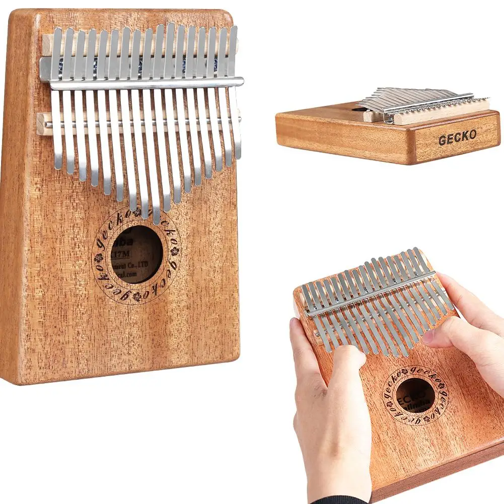GECKO 17 Key Kalimba Finger Thumb Piano Mahogany Wood Mbira Keyborad Instrument with Carry Bag Tuning Hammer Stickers enlarge