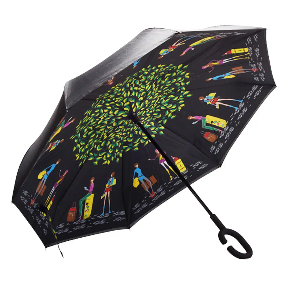 Зонт женский складной с-образной ручкой зонтик от дождя и ветра в обратном