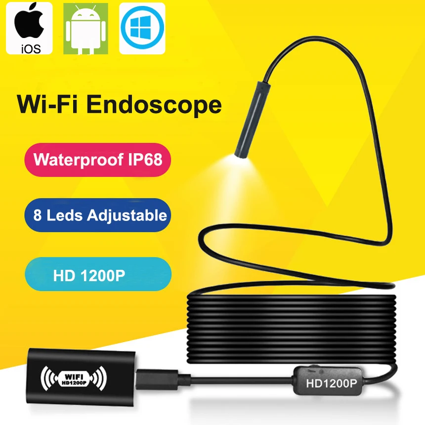 Эндоскоп камера Wifi HD 1200P IOS USB эндоскоп для Android беспроводной водонепроницаемый IP68