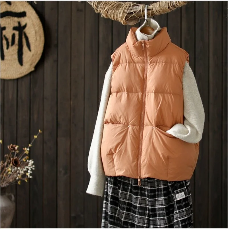 

Пуховик женский на осень и зиму, свободный пуховик с воротником-стойкой, пуховая куртка в Корейском стиле на белом утином пуху, парка