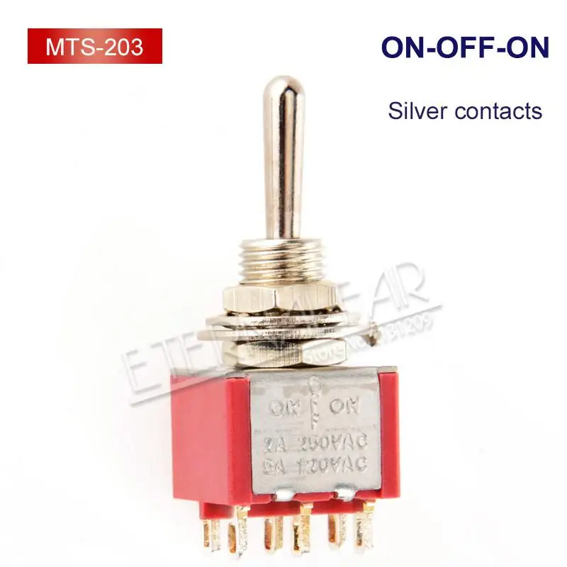 Red-MTS-203 SPDT DPDT сброс запирающий переключатель MTS-102 5A 6A 125V 3A 250 AC Mini 3 6PIN ON-OFF-ON кулисный переключатель фары двигатели - Цвет: Red-MTS-203