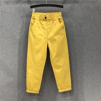 2021 new summer women harem pants all matched casual cotton denim pants elastic waist plus size yellow white black jeans kz530