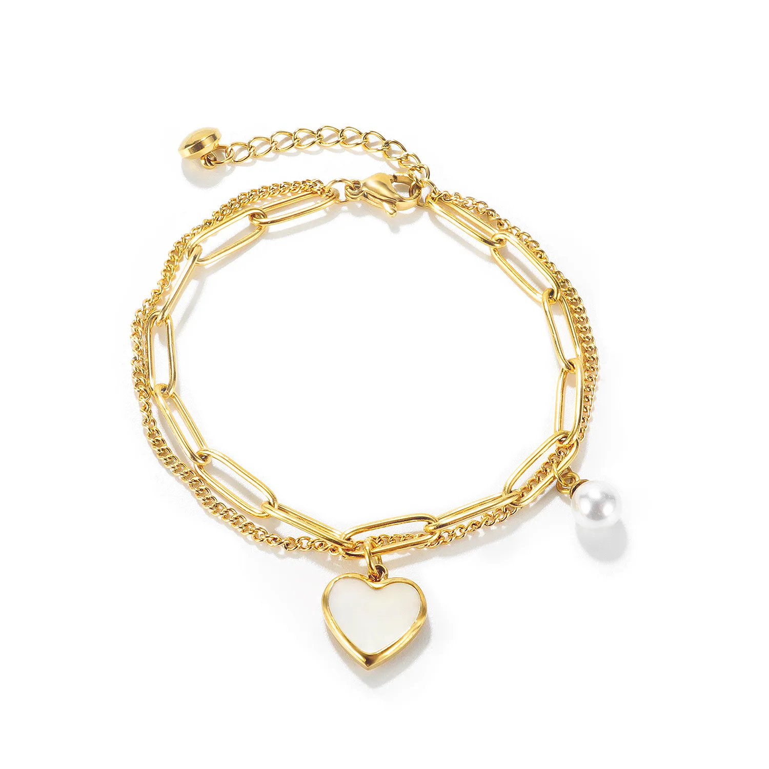 

High End Women Bracelet Titanium Steel Heart Charm Shell Pearl Cuff Wrist Fashion Jewelry Hand Fine Accessories Ornament 3 Color