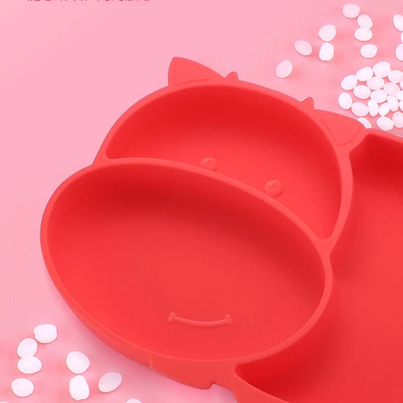 

Baby Feeding Bowl Spoon Fork Set Anti Slip Silicone Suction Divided Plate Tray