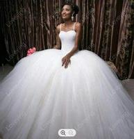 beautiful full pearls beading wedding dresses sweep train sexy spaghetti straps ballgown black girl bridal dresses