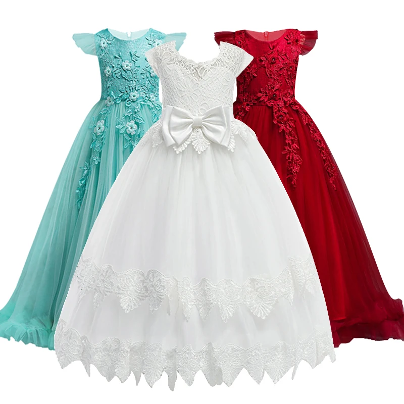 

4-14Y Lace Teenagers Kids Girls Wedding Long Dress elegant Princess Party Pageant Christmas Formal Sleeveless Dress Clothes