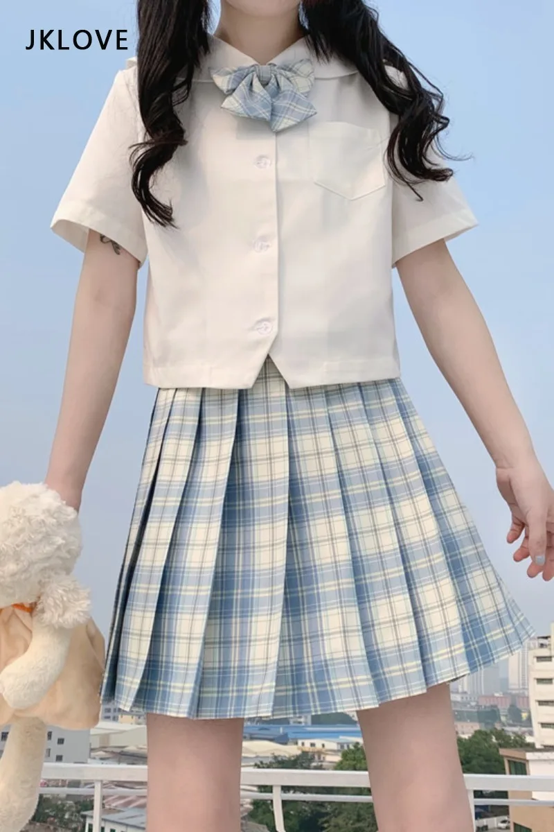 

Short skirt jk Skirts High Waist Uniform 2021 Plaid Skirt A-Line School Girl Pink Blue Japanese School Korean Cute Dress Cloths