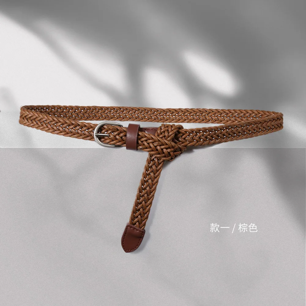

Retro Sweet Style Ladies Twist Leather Braided Korean Dress With D-Shaped Alloy Buckle Trouser Belt