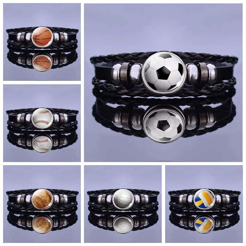 Кожаный браслет для мужчин Софтбол баскетбол футбол бейсбол волейбол
