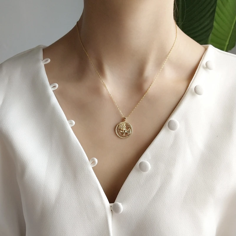 Женское ожерелье из серебра 925 пробы с подвеской монеткой|Ожерелья| |
