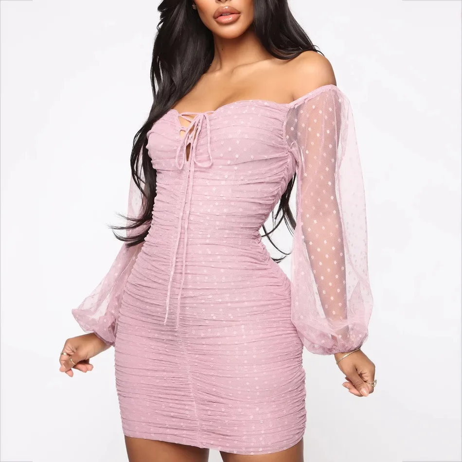 Сетчатое летнее платье женское розовое пляжное черное облегающее в горошек