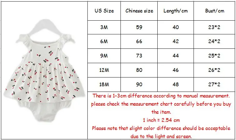 

Baby Summer Clothing Newborn Infant Baby Girls Bodysuits Cherry Print Jumpsuit Outfit Infant Clothes 0-2Y