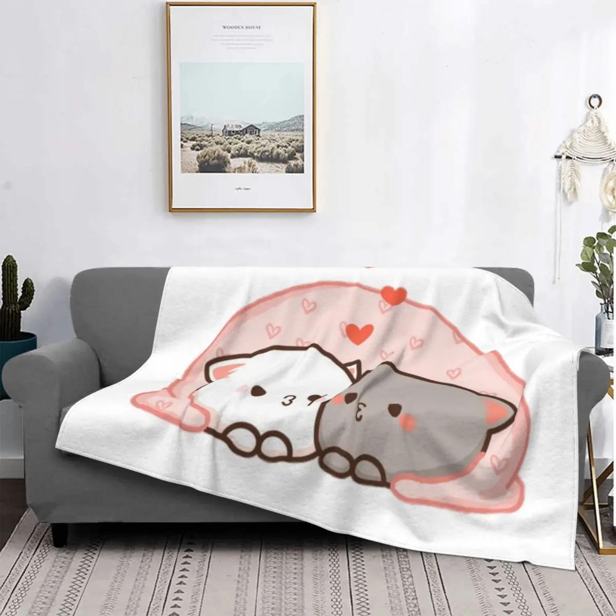 

Colcha de tela escocesa con estampado de melocotón para cama, colcha de lino esponjosa a cuadros con diseño de Peach sentado en