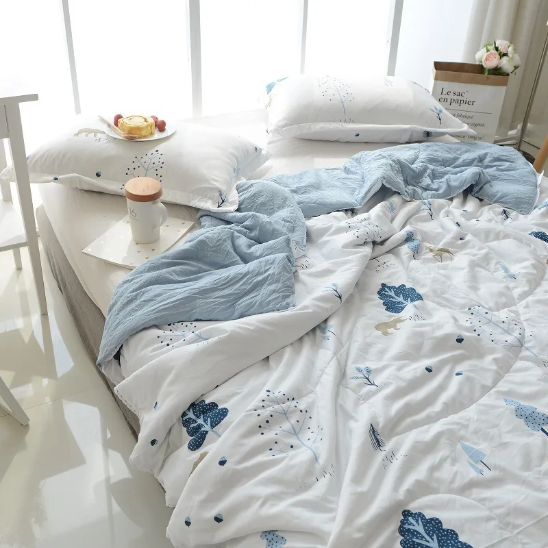 Хлопковое стеганое покрывало в современном стиле с принтом летнее тонкое одеяло