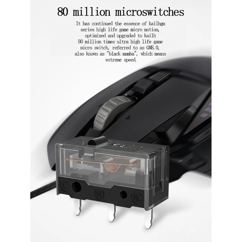 

Оригинальный микропереключатель Kailh GM 8.0 мышь Микро Кнопка позолоченный контактор 80 миллионов нажатие жизнь 3 контакта черная точка