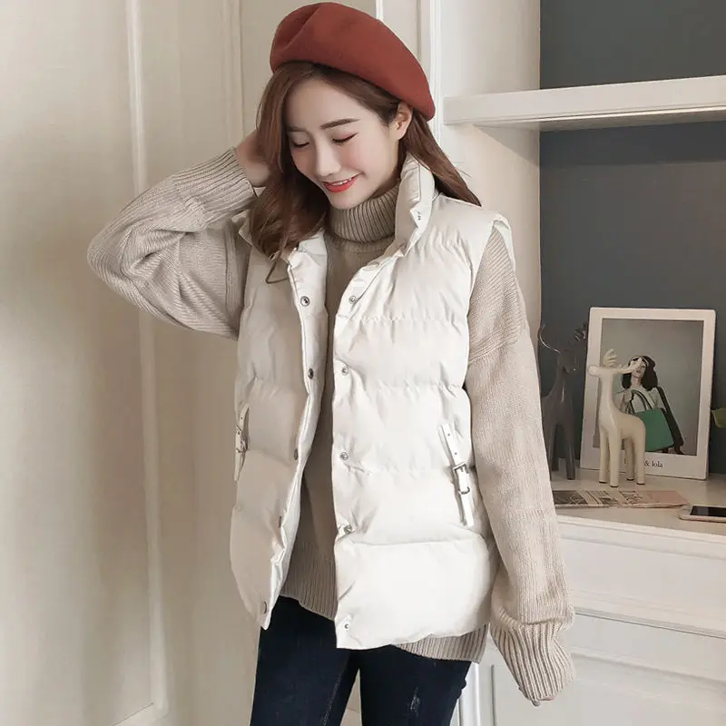 

New Women Autumn And Winter Vest Filling Cotton Solid Color Sleeveless Jacket