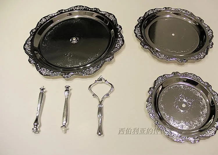

Серебряная тарелка, экологически чистая металлическая подставка для свадебного торта из цинкового сплава, 1 набор = 3 тарелки (6/8/10 дюймов)