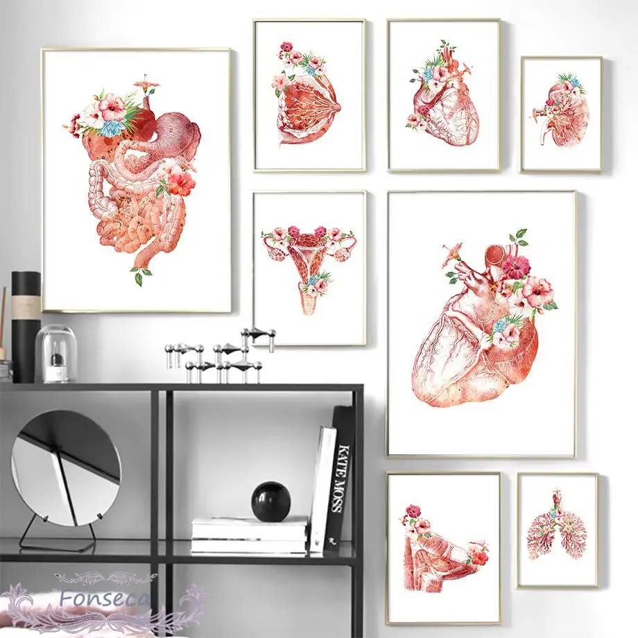 

Pink Internal Organs Flower Posters and Prints Kidney Liver Anatomy Canvas Painting Wall Art Pictures for Doctors Office