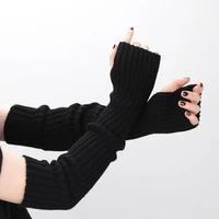 women fine long knitted fingerless gloves over elbow arm warmers casual sleeves punk soft female goth lolita accessories gloves