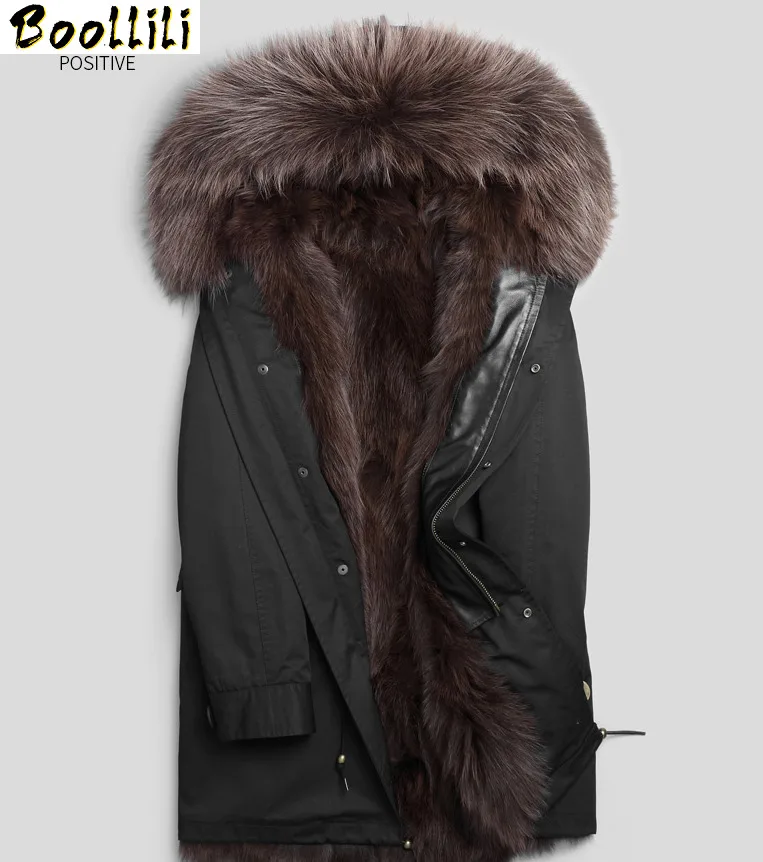 Мужская парка с натуральным мехом Boollili Длинная зимняя куртка подкладкой из
