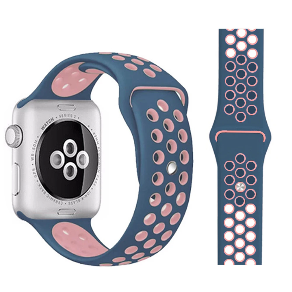 Navy and pink Ремешок для Apple Watch, мягкий силиконовый сменный Браслет серии 5, 4, ремешок для часов 44 мм, 40 мм, iwatch, ремешок серии 1, 2, 3, 38 мм, 42 мм - Цвет ремешка: Navy and pink