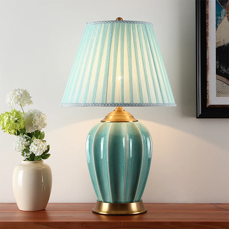 Простая Современная китайская керамическая настольная лампа прикроватная для