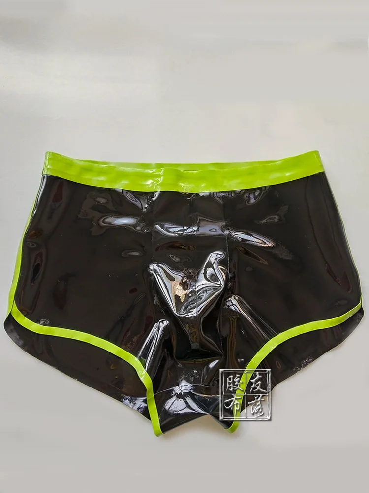 Мужские латексные боксеры с зеленой отделкой сексуальное нижнее белье из