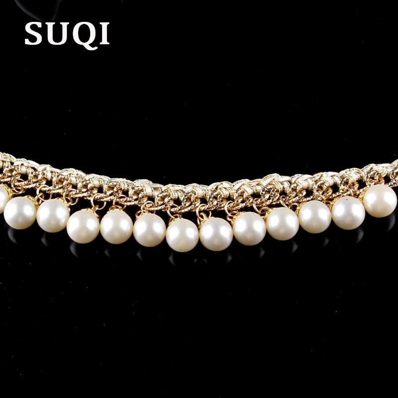 SUQI new Handmade imitation pearl Necklace Women Choker Dress Bride banquet gold Necklaces Pendants Femme Chain Collar jewelry | Украшения