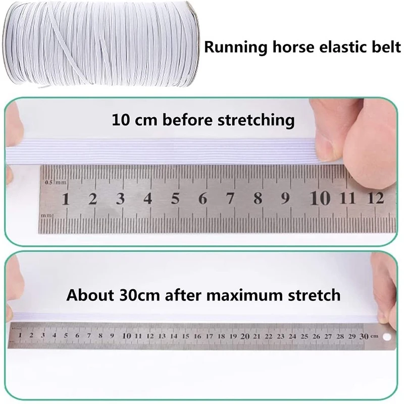 

100 Yards Length 1/4 Inch Width Braided Elastic Band White Elastic Cord Heavy Stretch High Elasticity Knit Elastic Band for Sewi