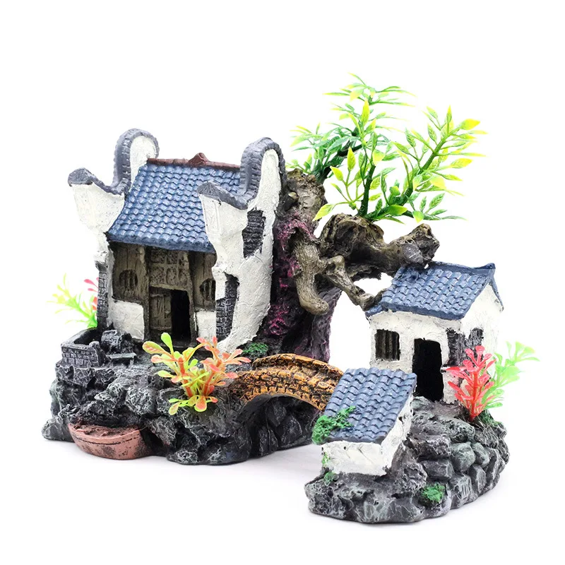 Аквариум Ландшафтный rockery Декорации для аквариума Ландшафтный набор rockery house Jiangnan hut в Статуэтки-здания