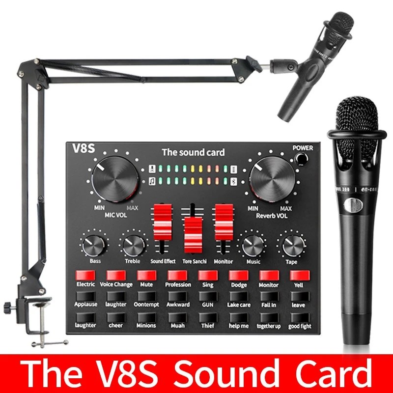 

Live Sound Card Voice Changer Audio DJ Mixer for Phone Computer Game iPad Karaoke Broadcast Recording Mic Sound Card Set