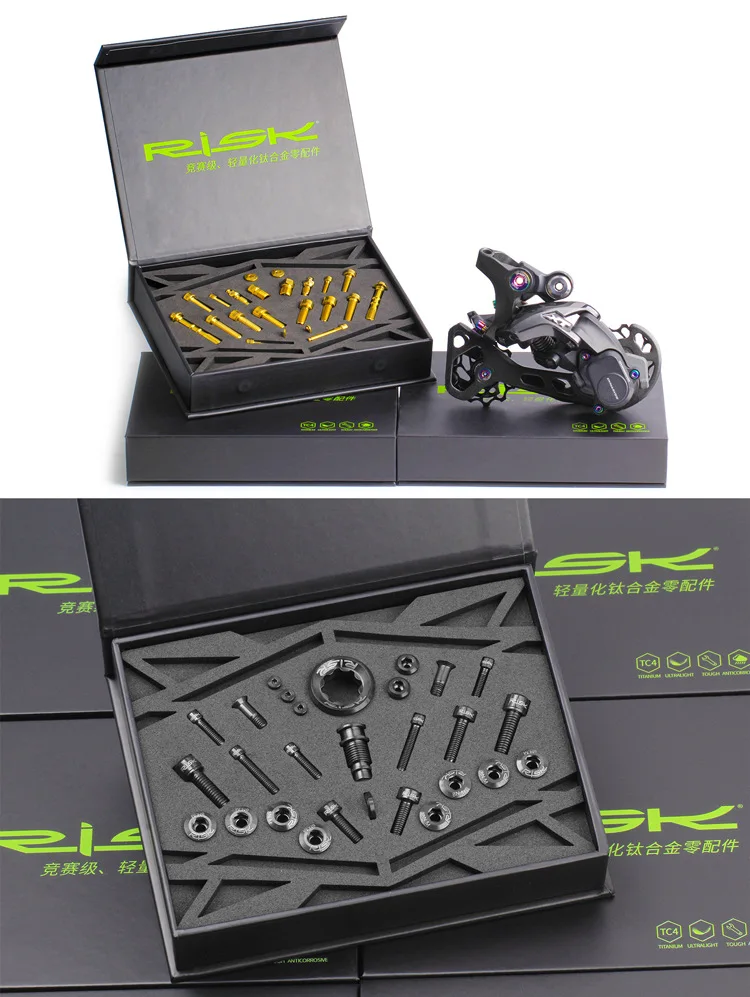 

RISK Titanium Mountain Bicycle Shift Bolts Set MTB Bike Oil Disc Brake Screw Kits For Shimano M7000 XT M8000 Brake/Derailleurs