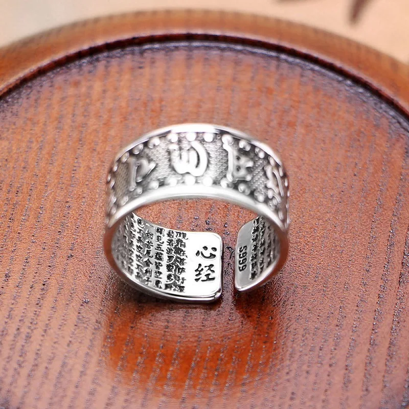 Тайское серебряное античное кольцо с шестью словами сердце Сутра Открытое пара