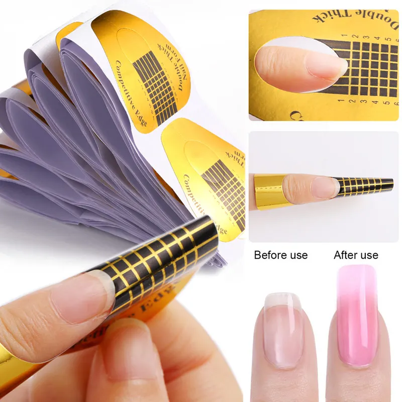 

100/20/10Pcs French Nail Form Tips for Acrylic Extension Nail Gel Curl Form Nail Sticker Guide Mold Manicure Nail Art Tools