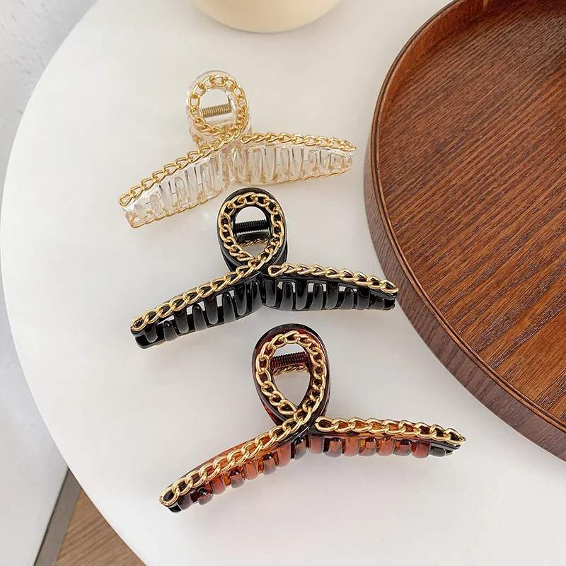 

Hair Clips Punk Chain Hairpin Acrylic Barrette Elegant Hair Claw Fashion Large Headdress Simple Horsetail Clip Hair Accessories
