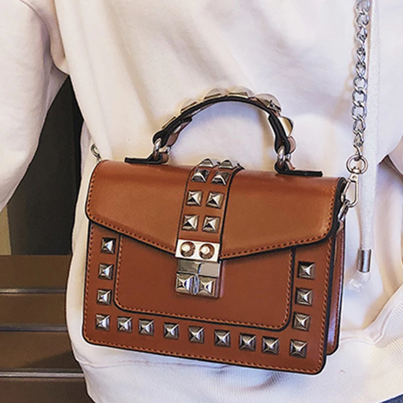 Модная сумка на плечо с заклепками женские сумки через цепочками из
